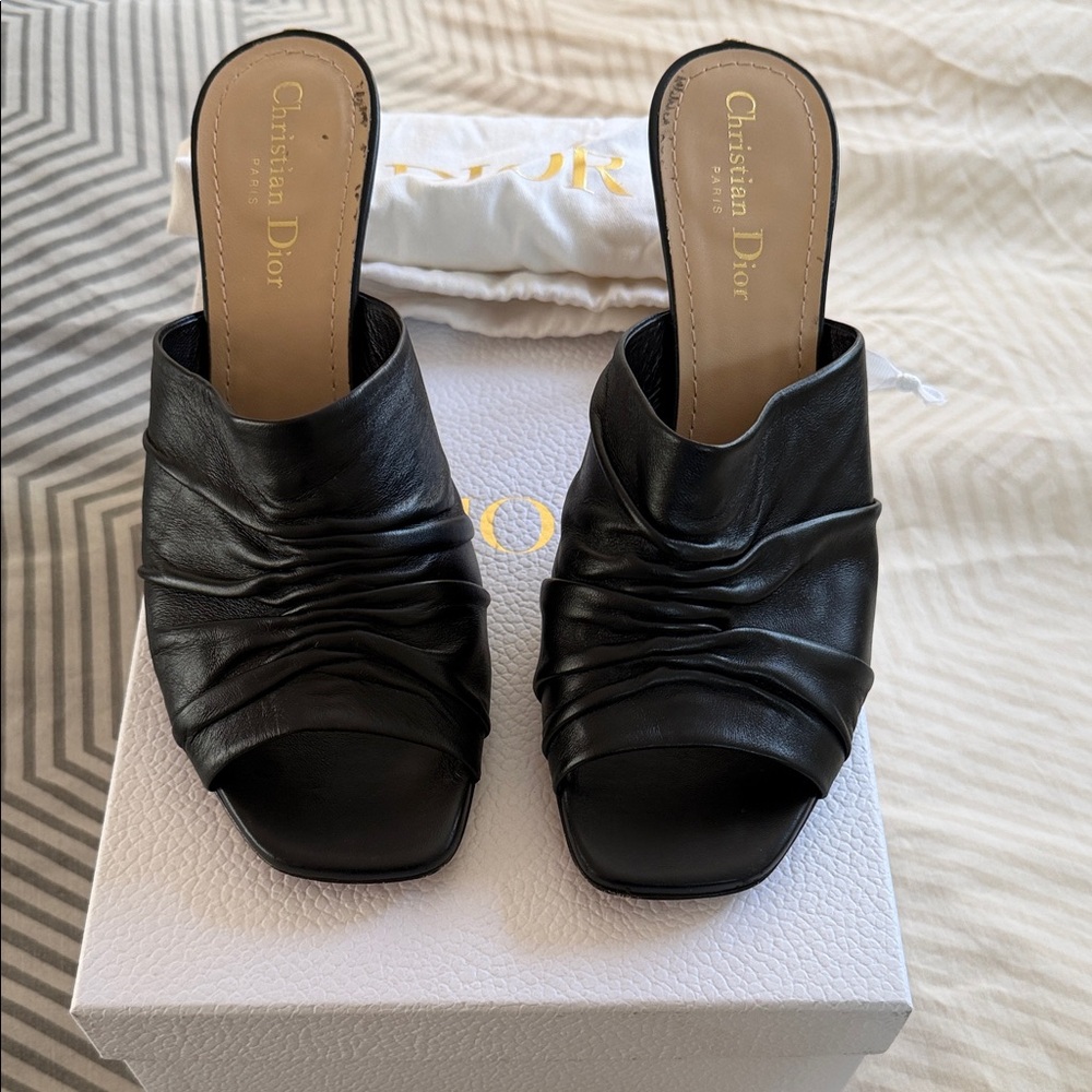 Dior Black Leather Mules